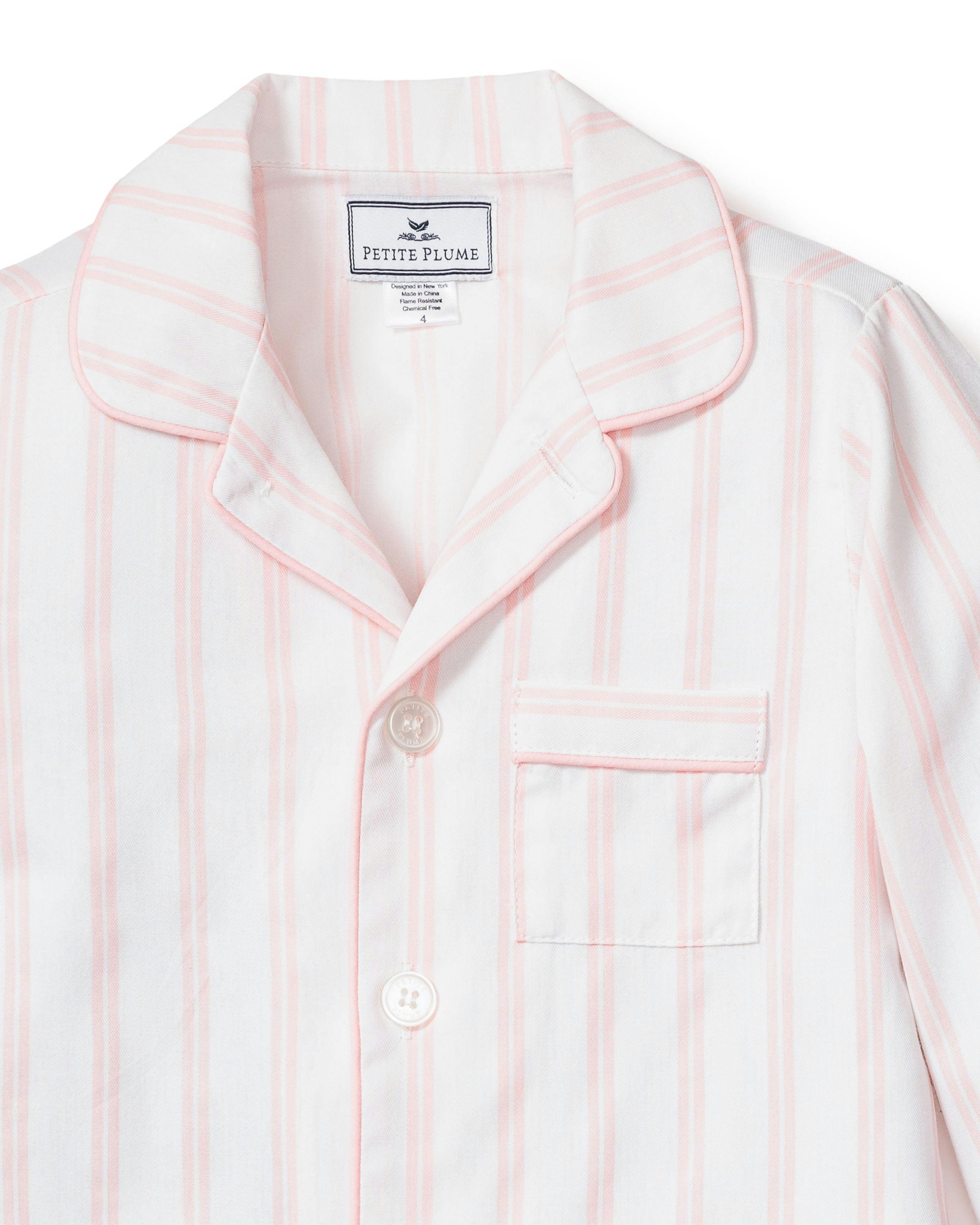 Kid's Twill Pajama Set in Pink and White Stripe