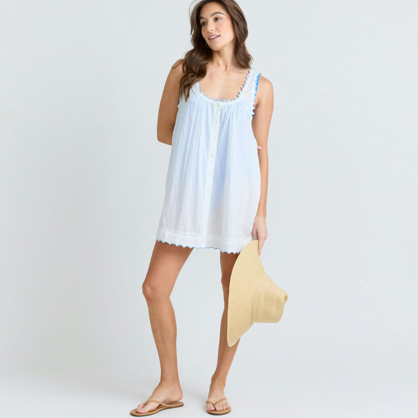 women's white scalloped button up dress