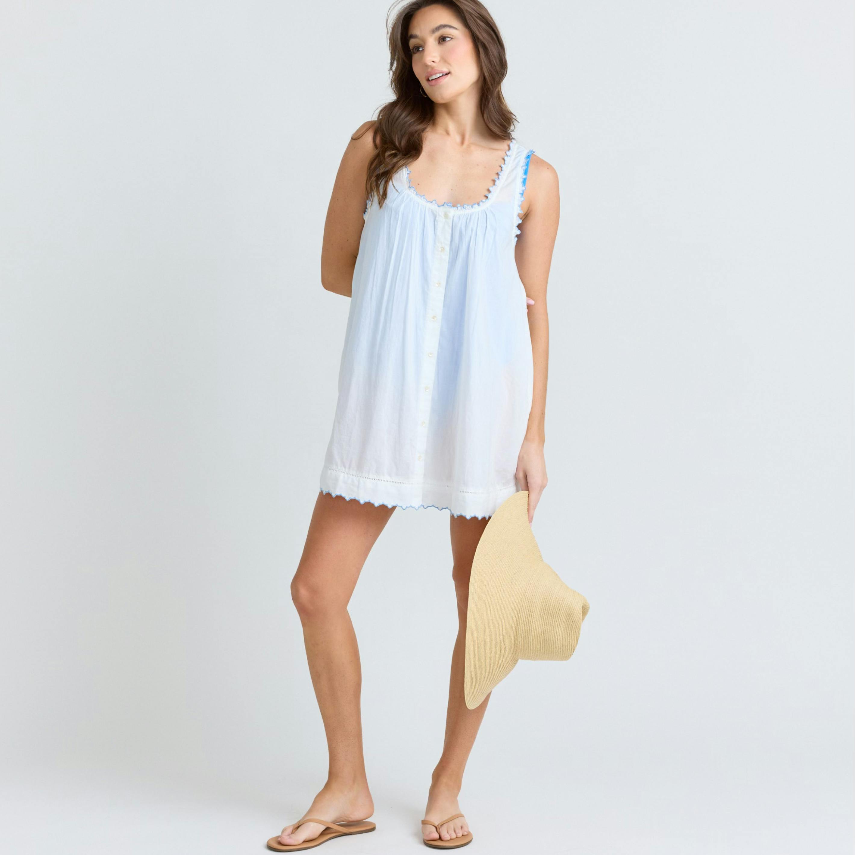 women's white scalloped button up dress