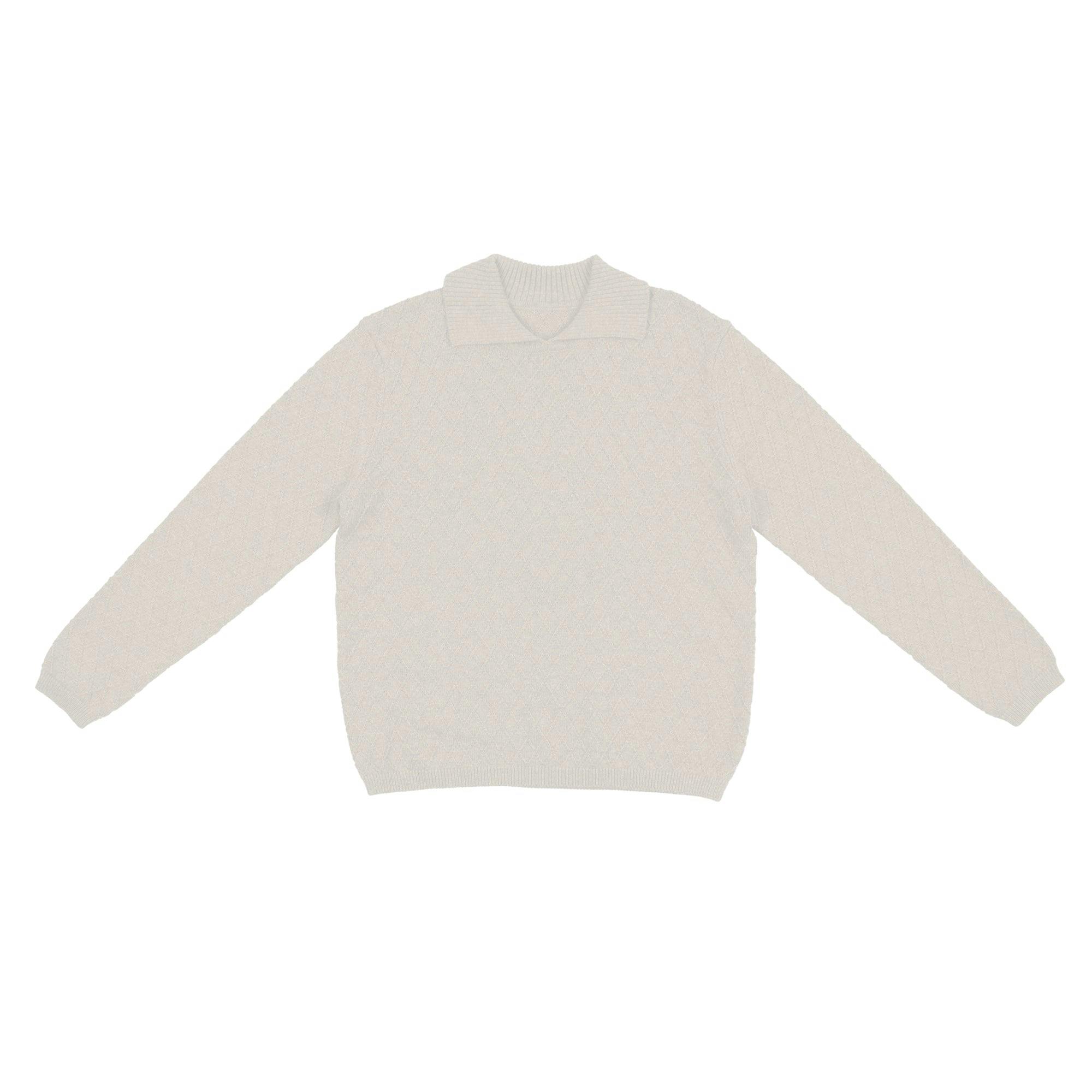 Argyle Fine Knit Collared Rounded V-Neck Sweater