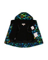 Two Piece Play Snowsuit Green Yellow And Blue Checkerboard With Black Pants