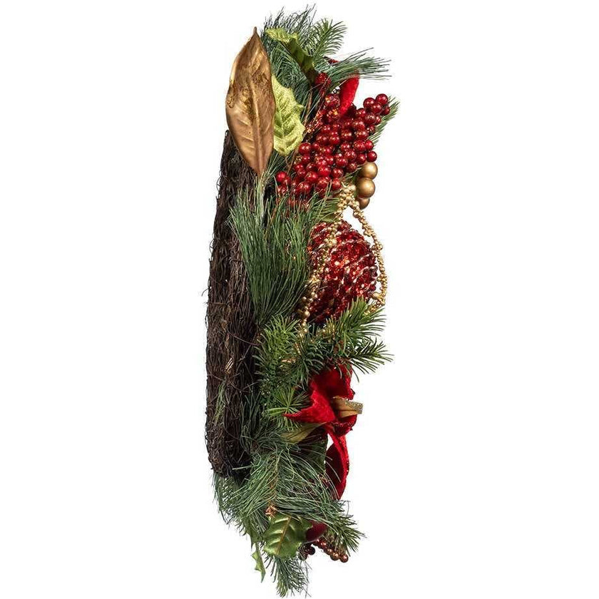 24-Inch Unlit Gold and Red Poinsettia Wreath