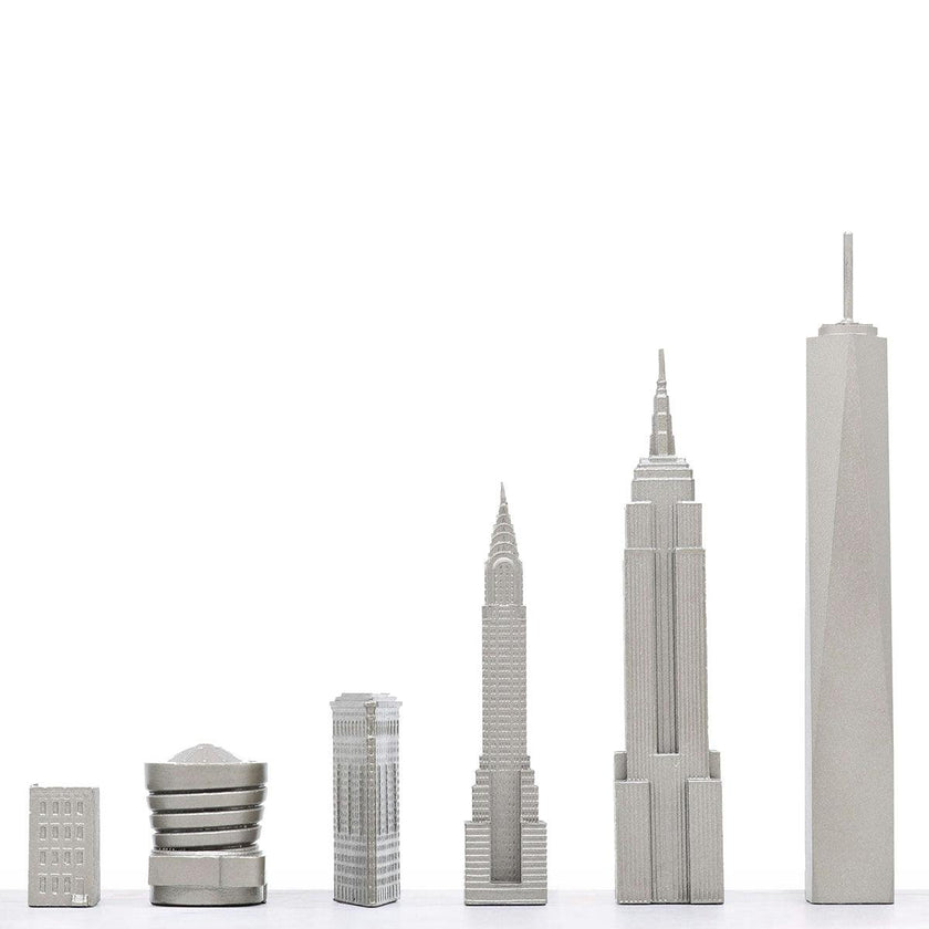 Chess Set Stainless Steel NEW YORK vs SAN FRANCISCO with B/W Hatch Board