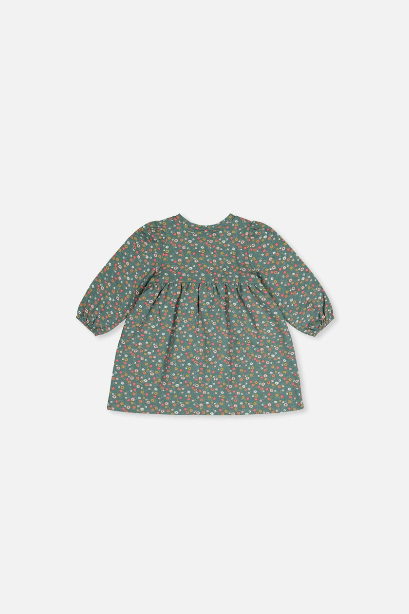 Baby Organic Cotton Printed Dress Green Floral Print