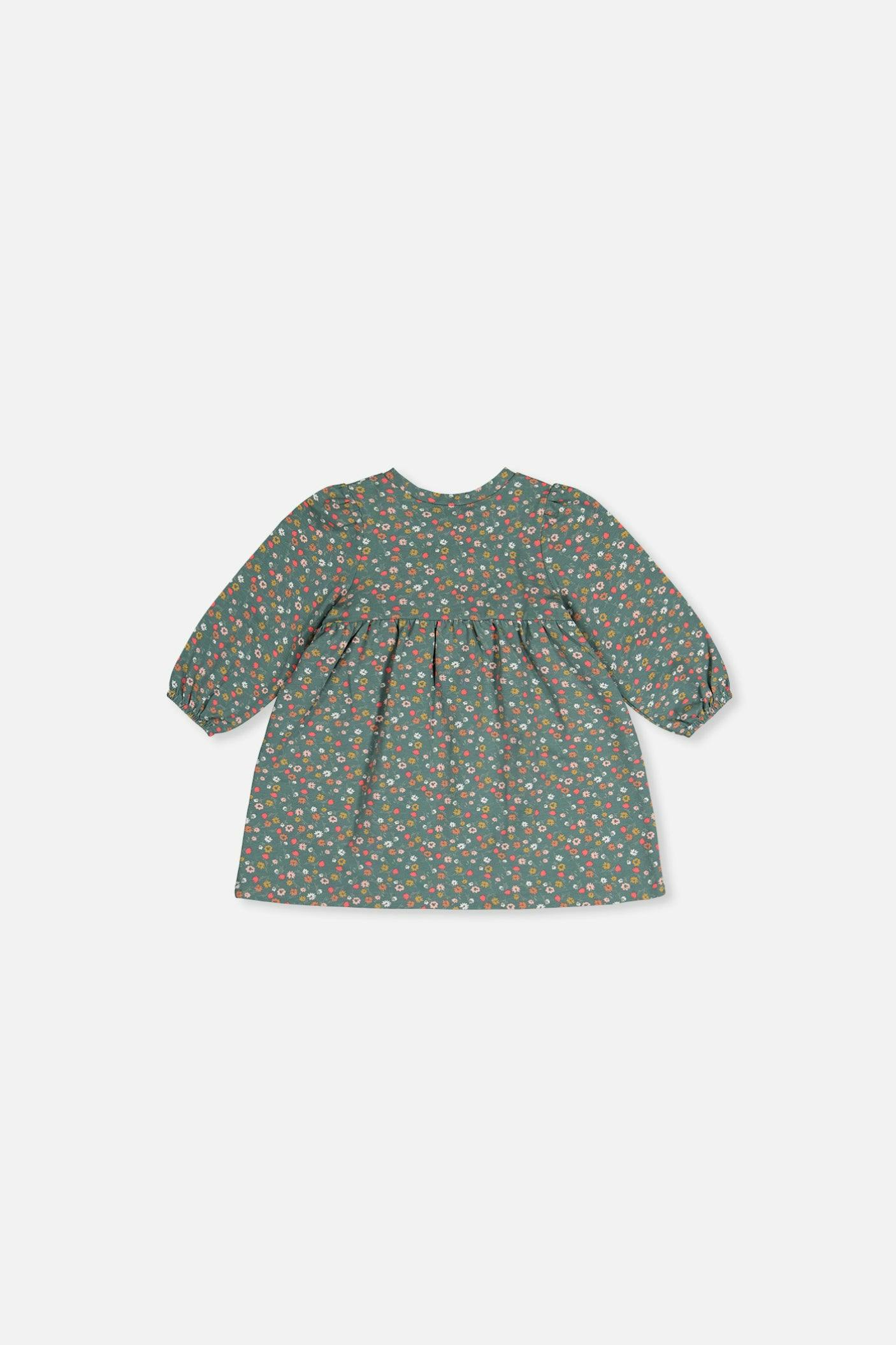 Baby Organic Cotton Printed Dress Green Floral Print