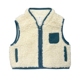 Sherpa Zipper Vest in Cream and Slate Mist