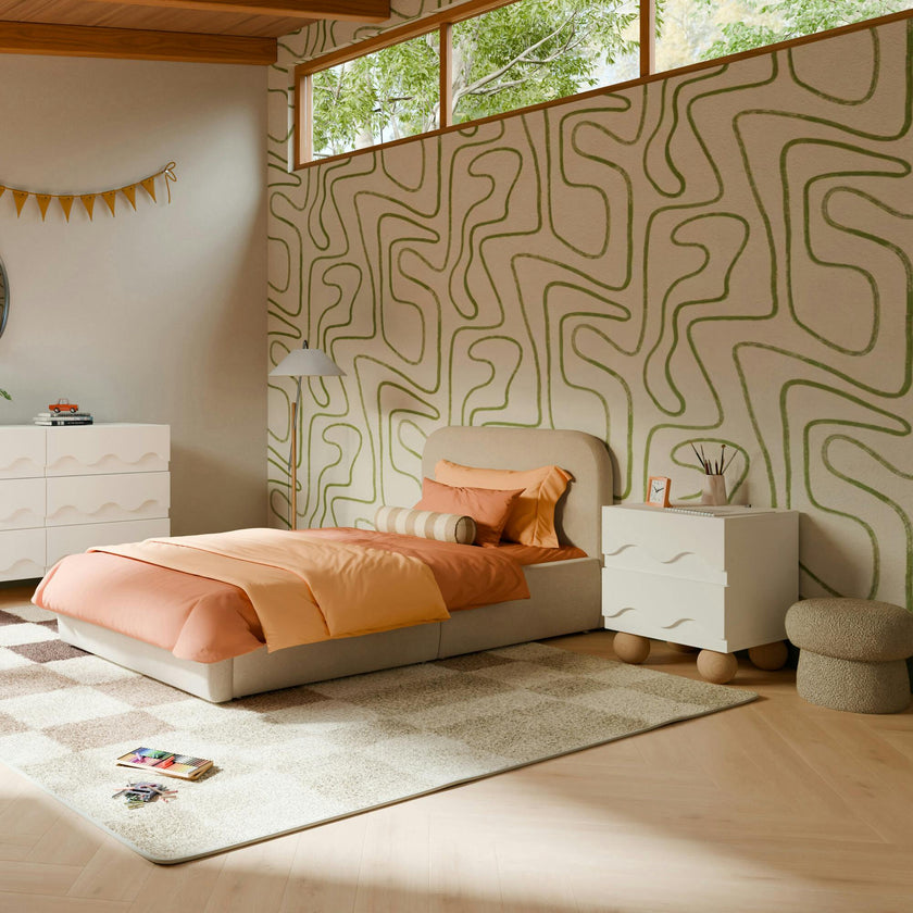 Mini Mushroom Pouf in Latte Teddy Loop