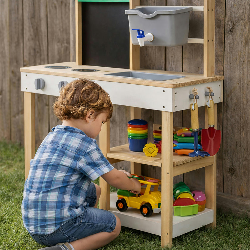 Clover Wooden Mud Kitchen with Water Station and Chalkboard