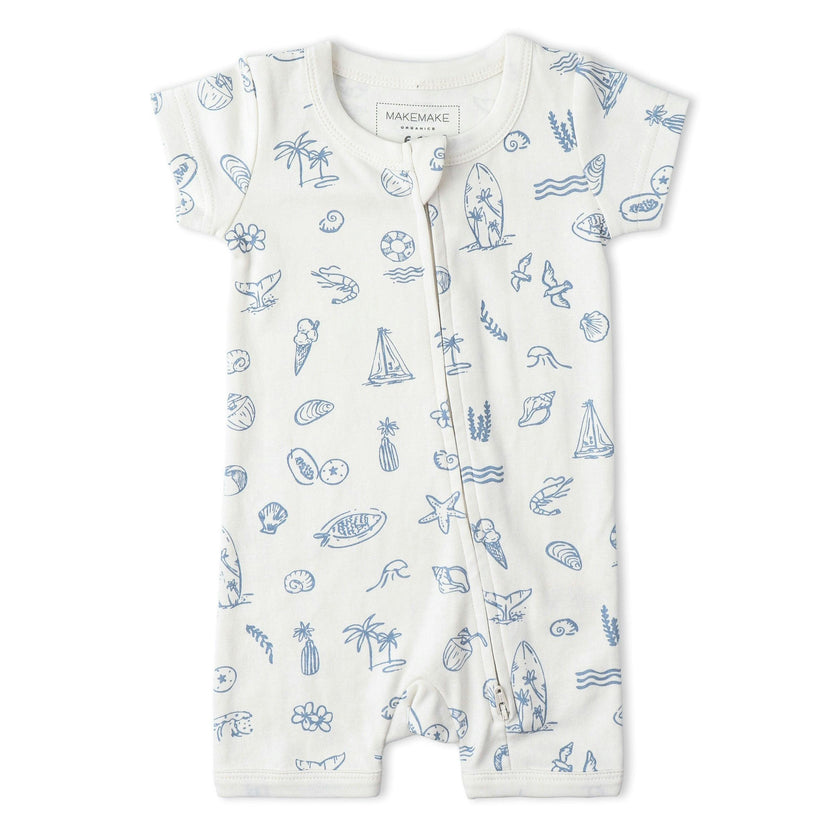 Organic Short Zip Romper - Coastal