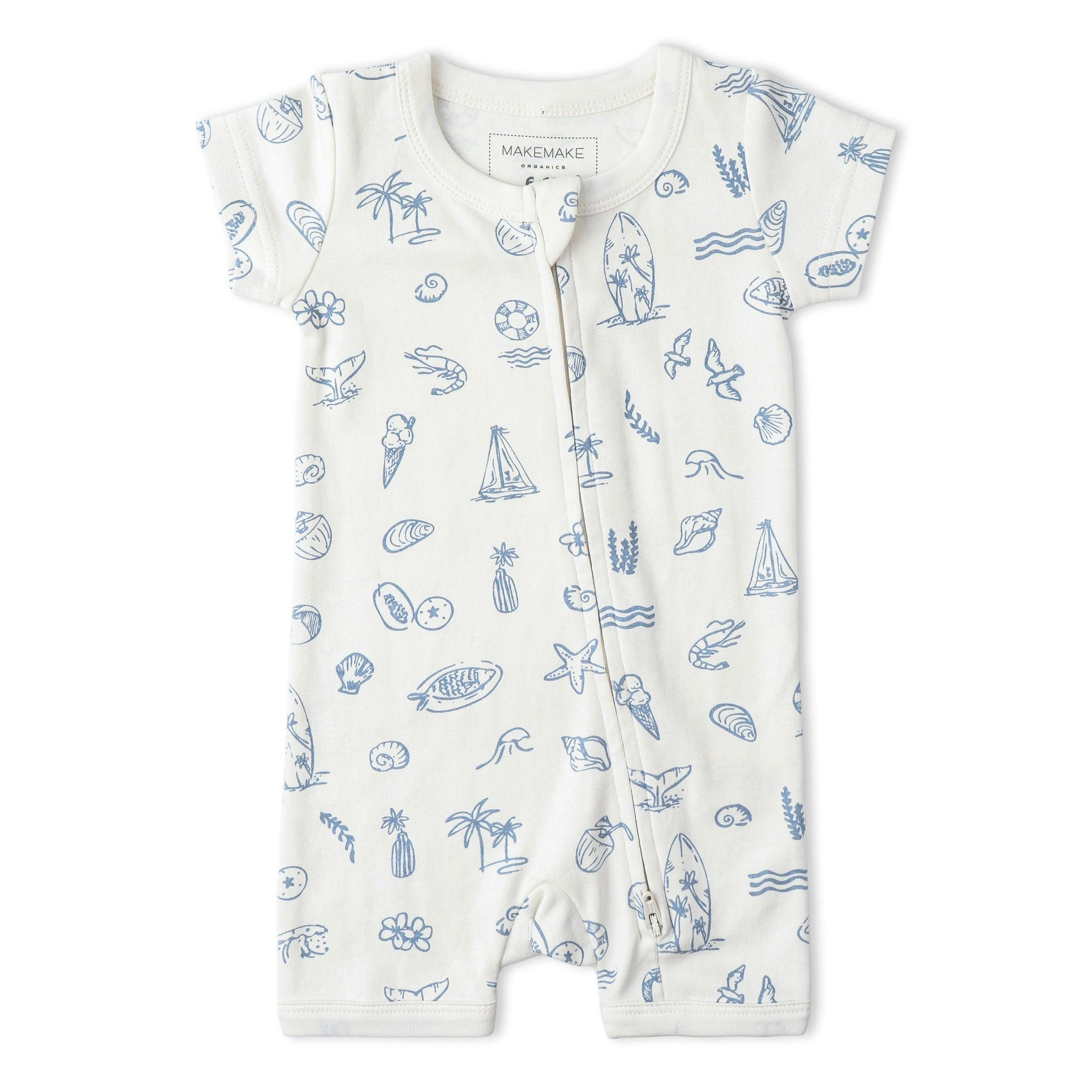 Organic Short Zip Romper - Coastal