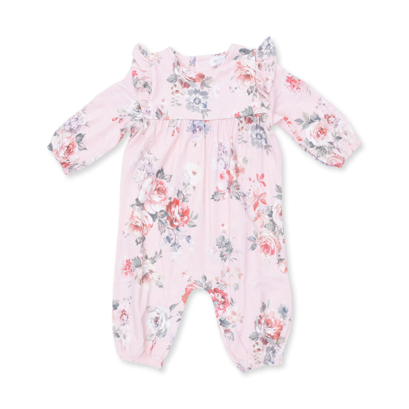 Painterly Rose Bouquets - Ruffle Sleeve Snap Romper