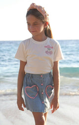 Pink Gem Hearts Denim Skirt
