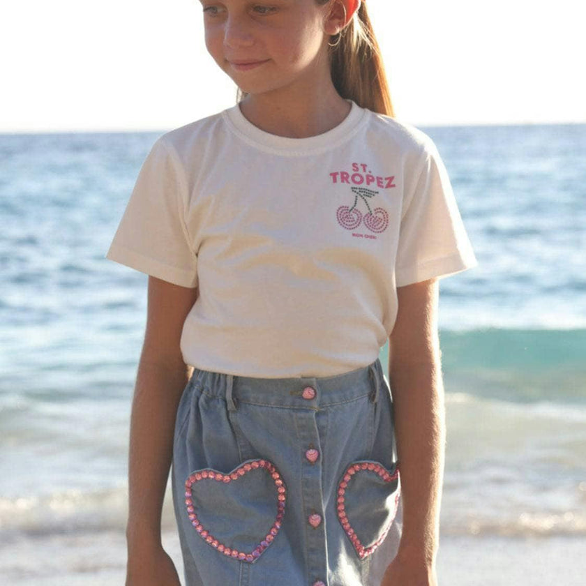 Pink Gem Hearts Denim Skirt