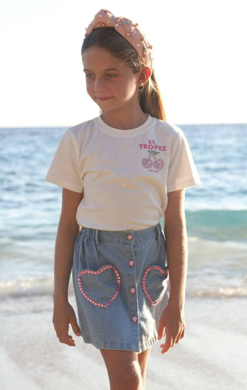 Pink Gem Hearts Denim Skirt