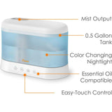0.5 Gallon Top Fill Cool Mist Humidifier & Essential Oil Diffuser