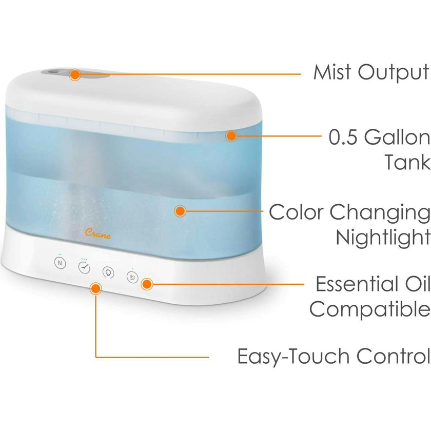 0.5 Gallon Top Fill Cool Mist Humidifier & Essential Oil Diffuser