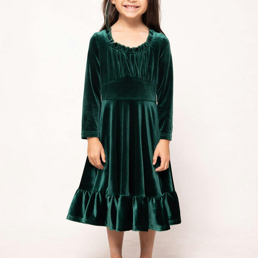 Mini Cypress Dress in Green Velvet
