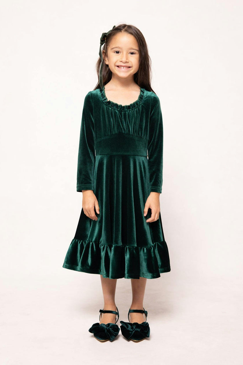 Mini Cypress Dress in Green Velvet