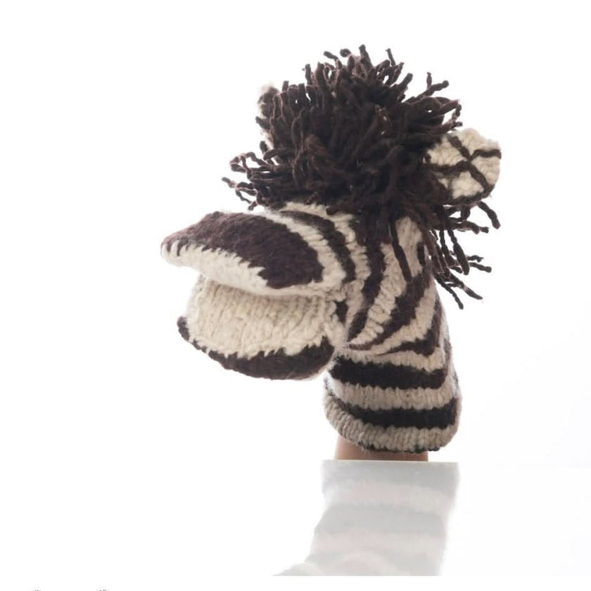 Organic Wool Knit Hand Puppet  | Zachary the Zebra