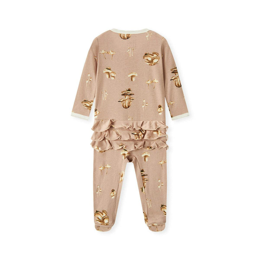 Mushroom Organic Cotton Ruffle Footed Romper