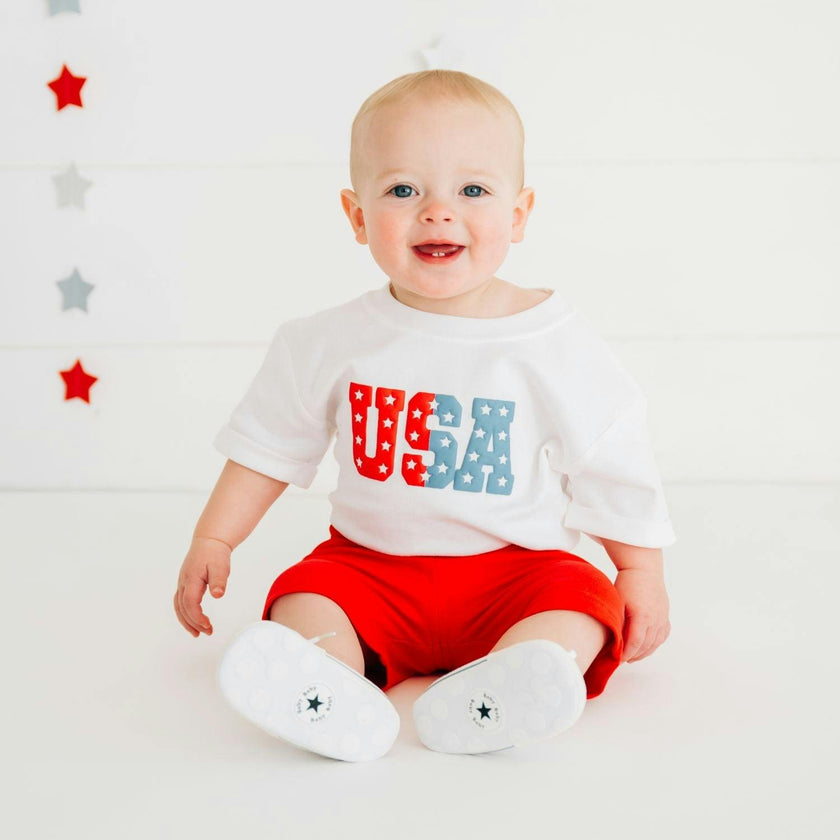 USA Puff Ink Short Sleeve Romper - White