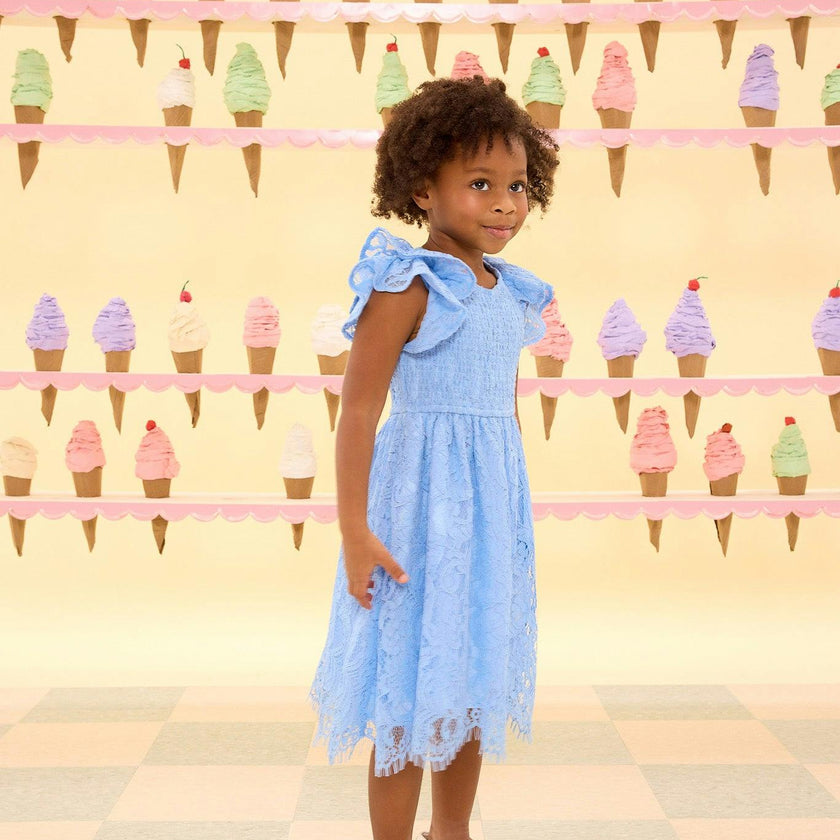 Mini Hattie Dress in Cornflower Blue Lace