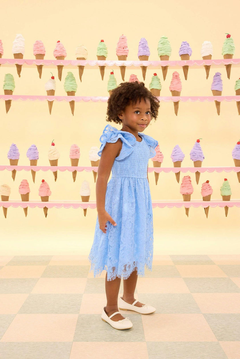 Mini Hattie Dress in Cornflower Blue Lace