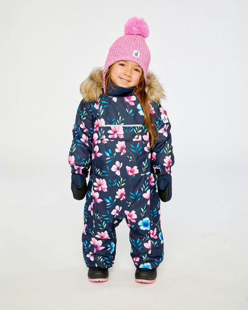 Baby One Piece Snowsuit Adapted For Car Seats Blue Floral Print