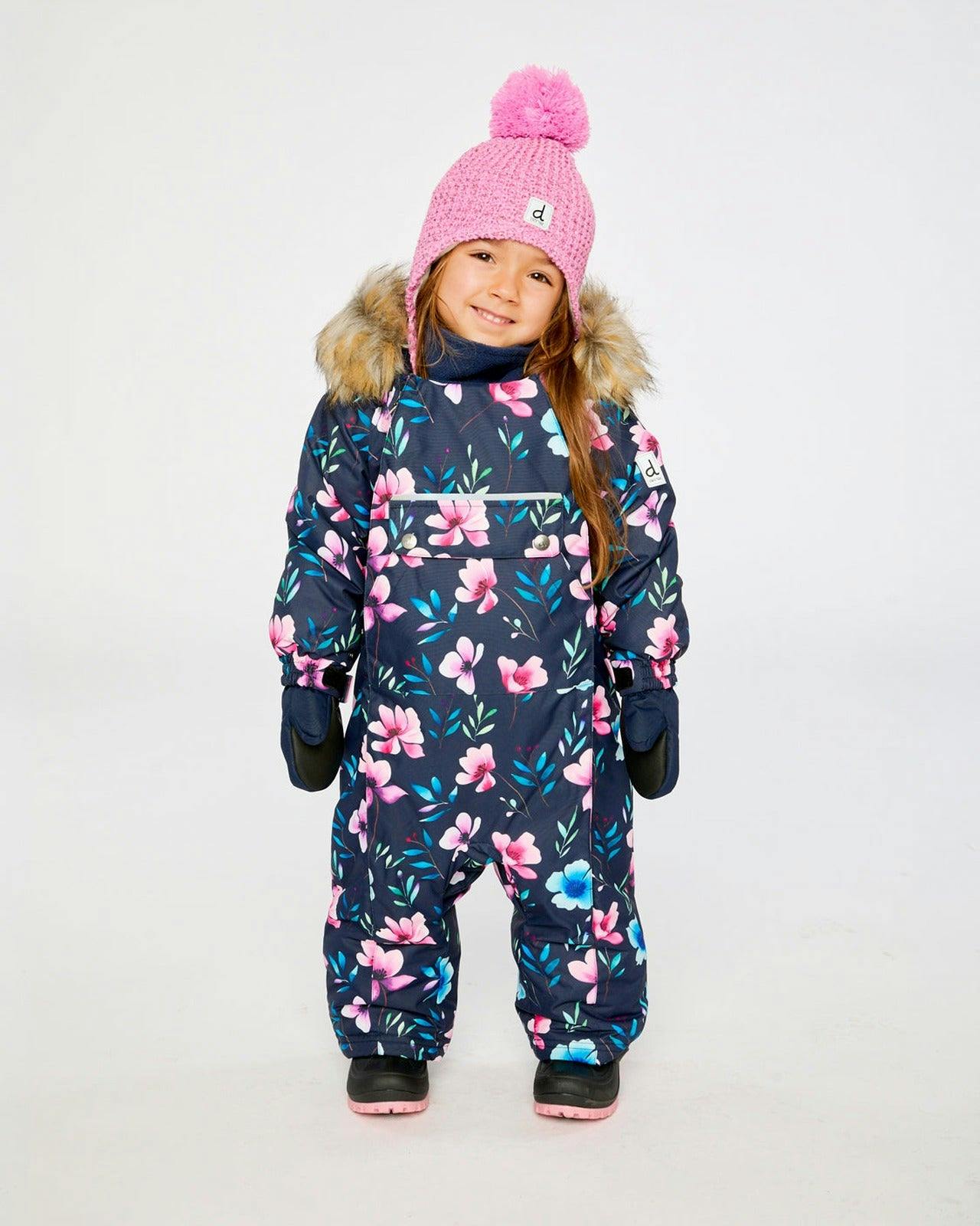 Baby One Piece Snowsuit Adapted For Car Seats Blue Floral Print
