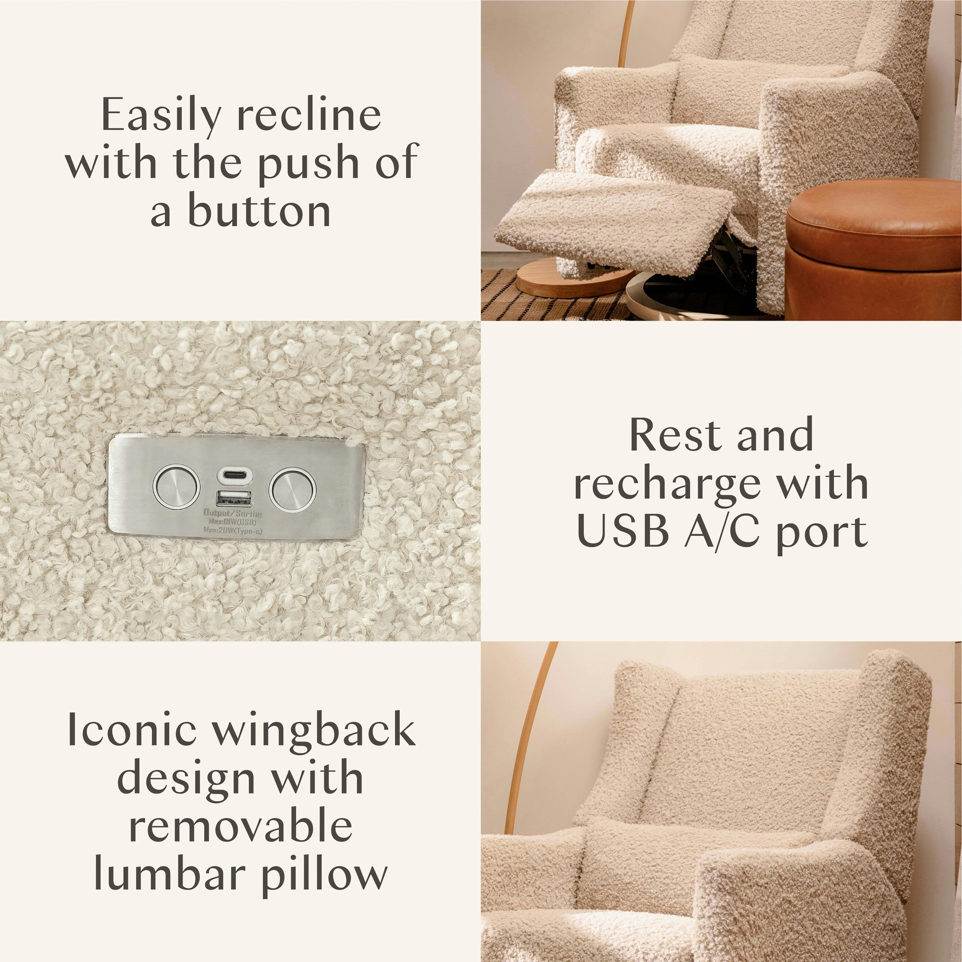 Kiwi Electronic Recliner and Swivel Glider with USB port