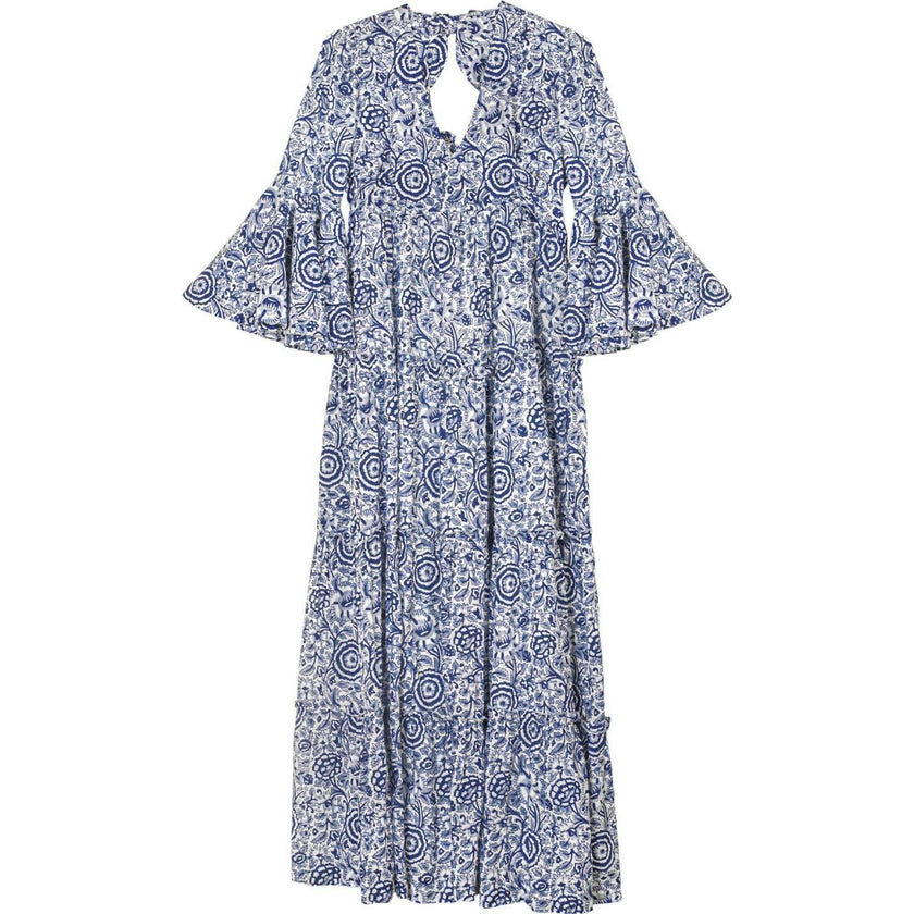 Block Printed Women's Dress - Blue Floral