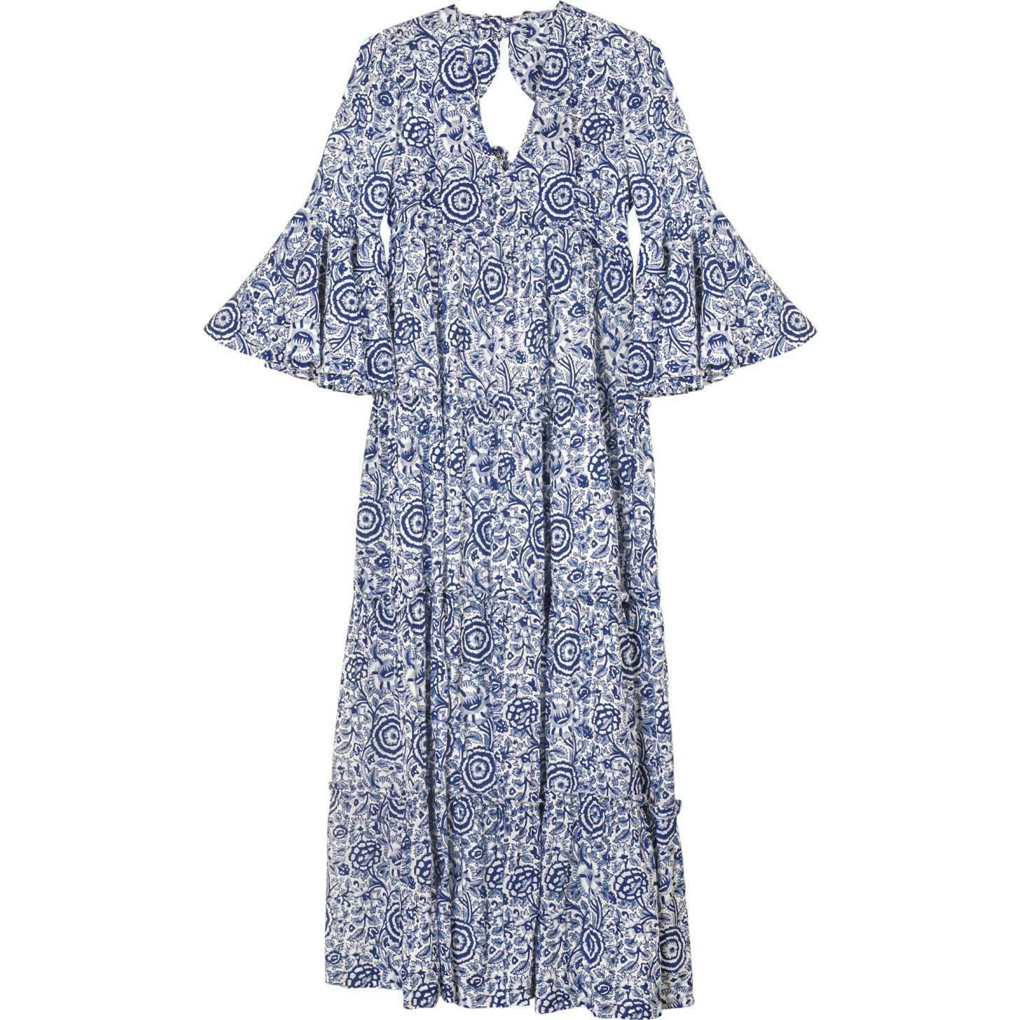 Block Printed Women's Dress - Blue Floral