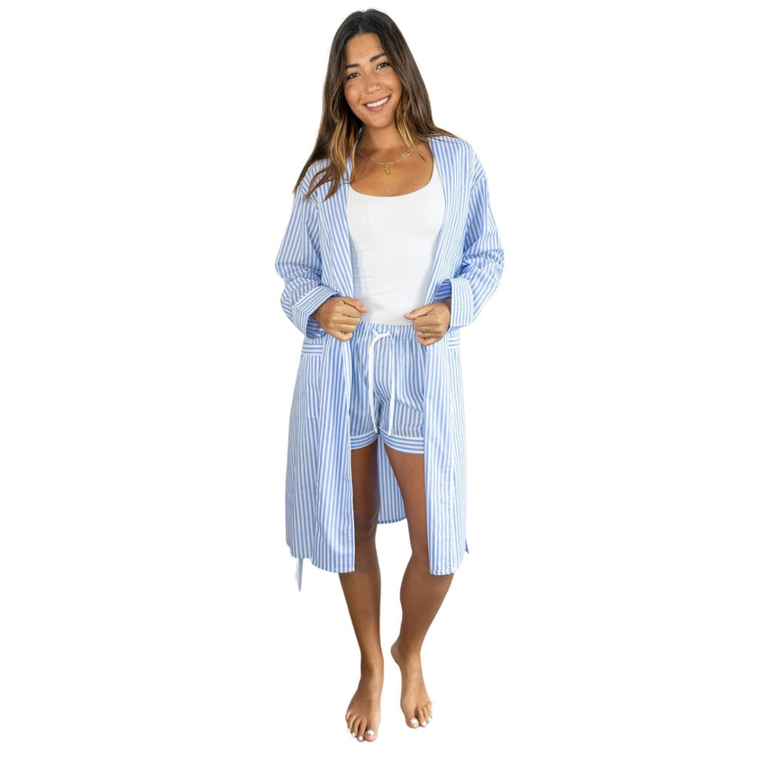 Women's Braddock Classic Robe - Blue Stripe Organic Cotton Poplin