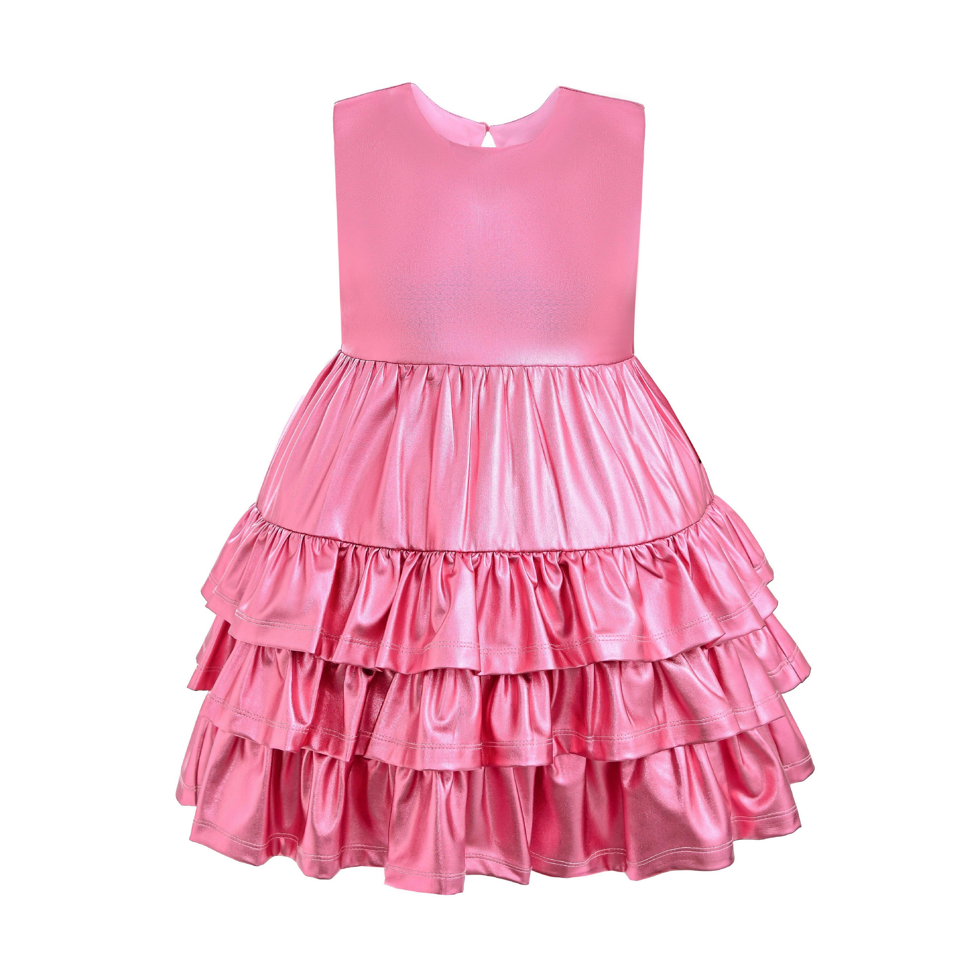 Pink Satin Ruffle Party Dress