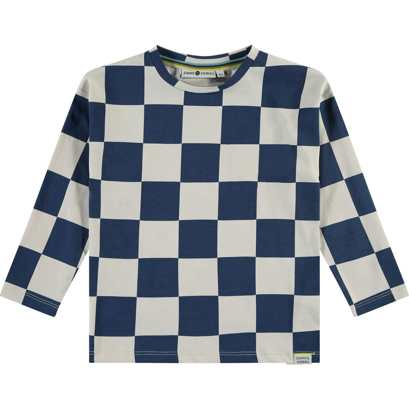Checkered Crew Neck Long Sleeve Pullover T-Shirt