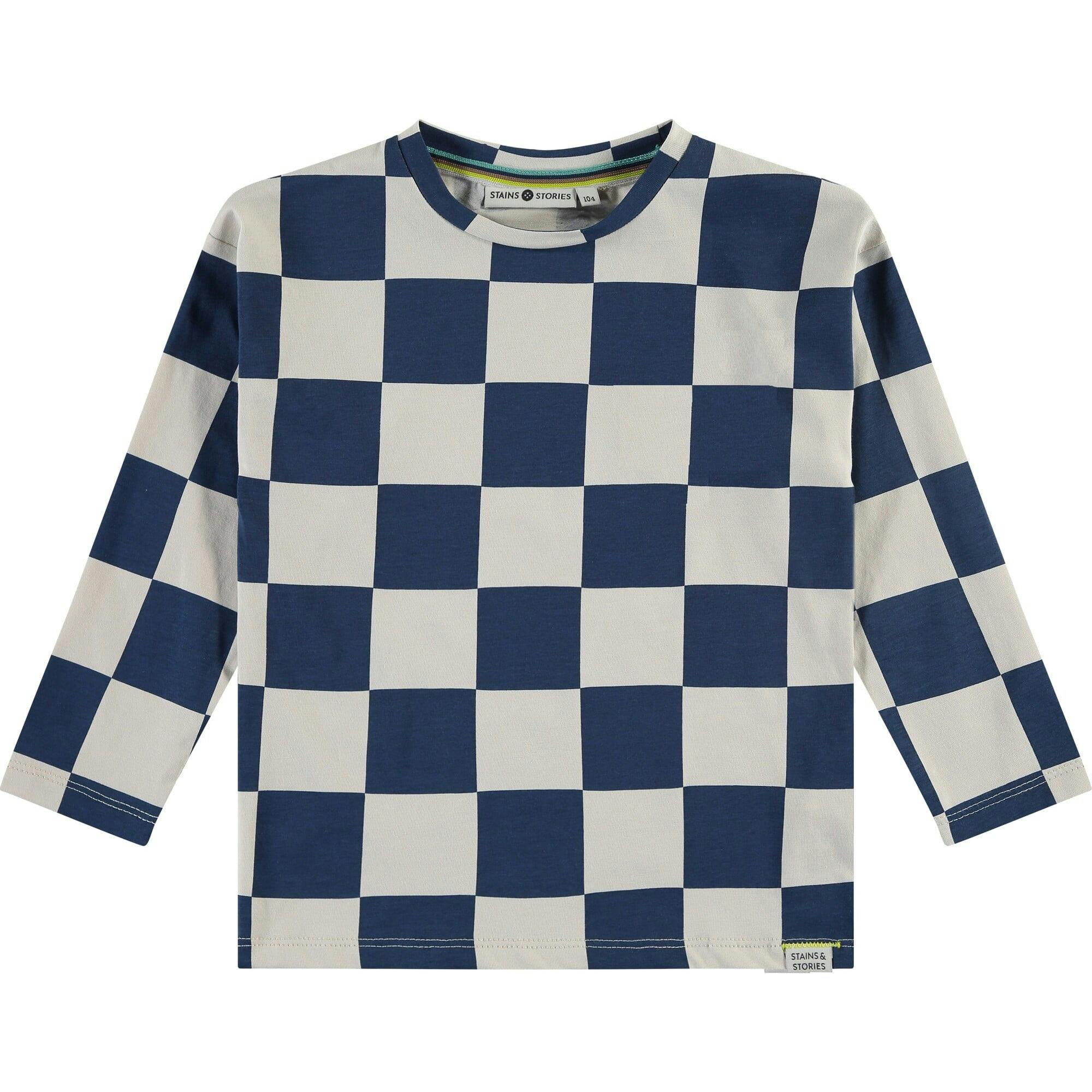 Checkered Crew Neck Long Sleeve Pullover T-Shirt