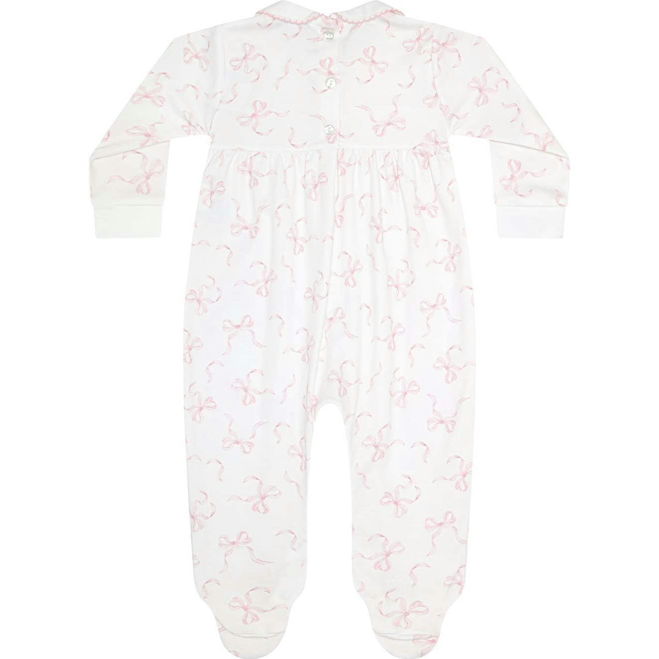 Charming Bows Print Smocked Footie
