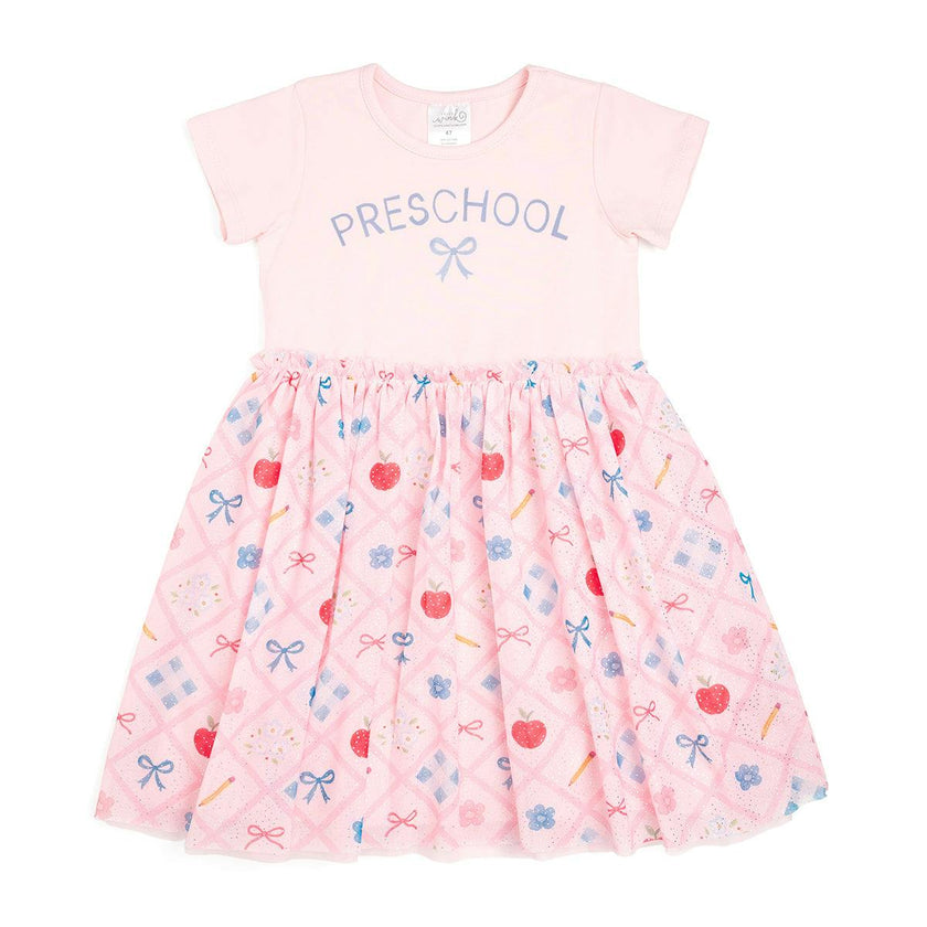 Back To School Trellis Preschool Short Sleeve Tutu Dress