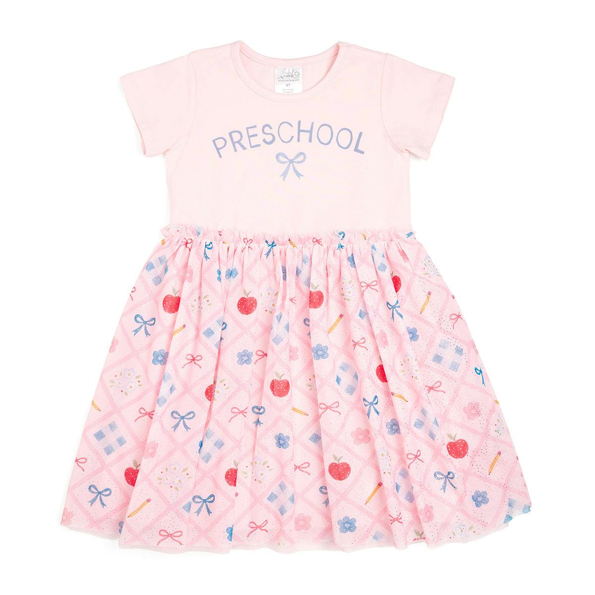 Back To School Trellis Preschool Short Sleeve Tutu Dress