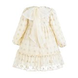 Cream Gold Motif Ruffle Dress