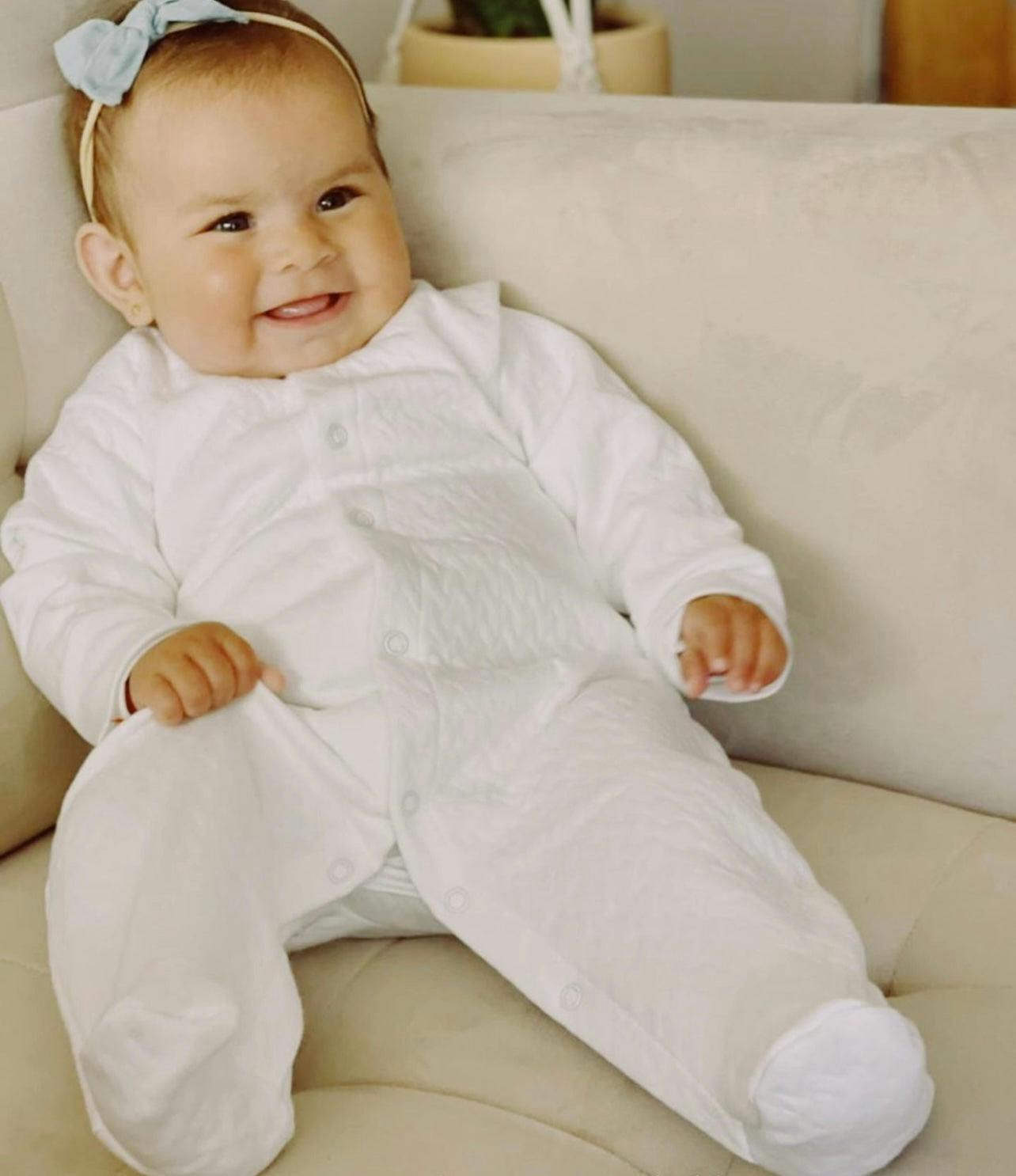 White Sleep and Play Snap-Up Footie in Jacquard Cotton