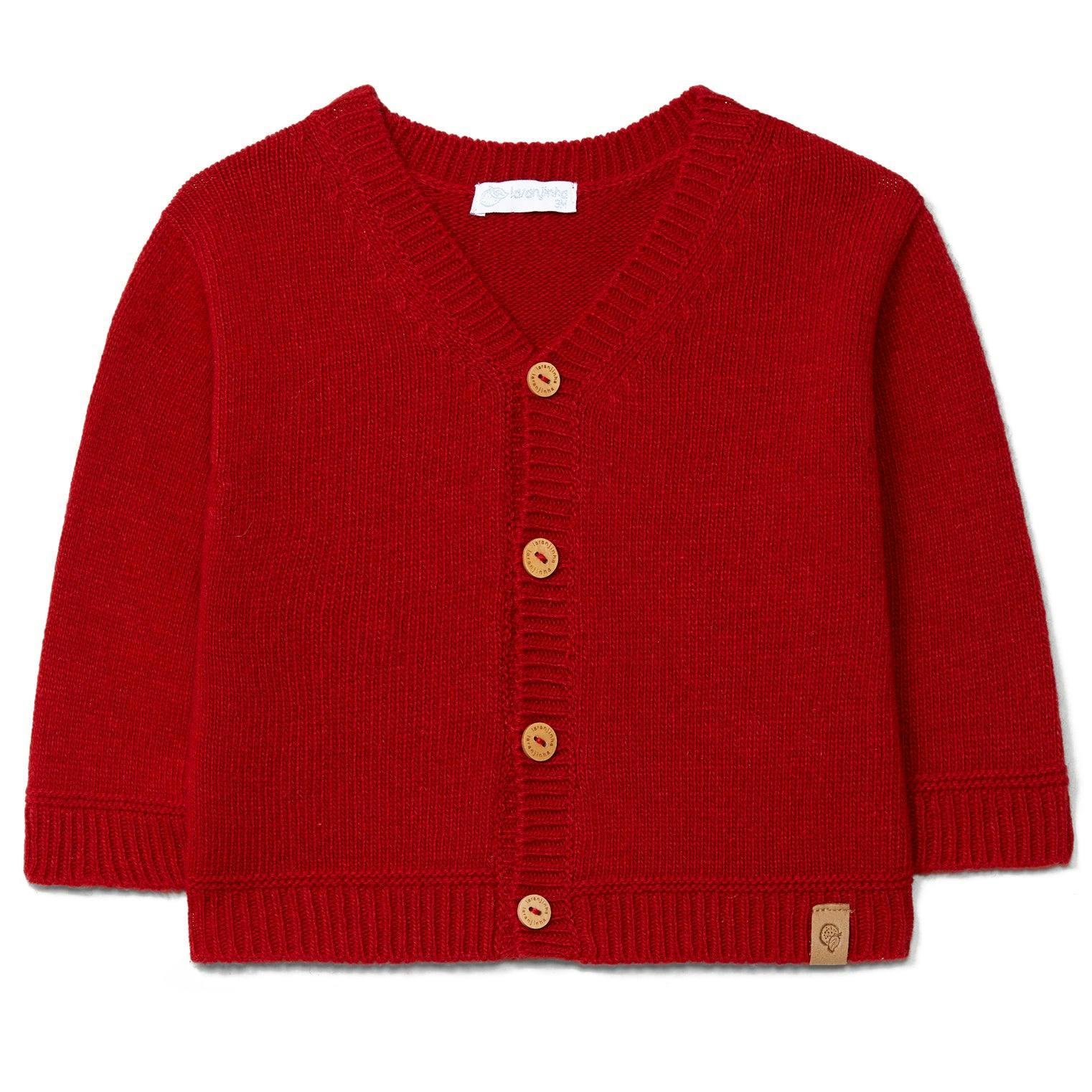 LARANJINHA V-Neck Baby Cardigan - Red