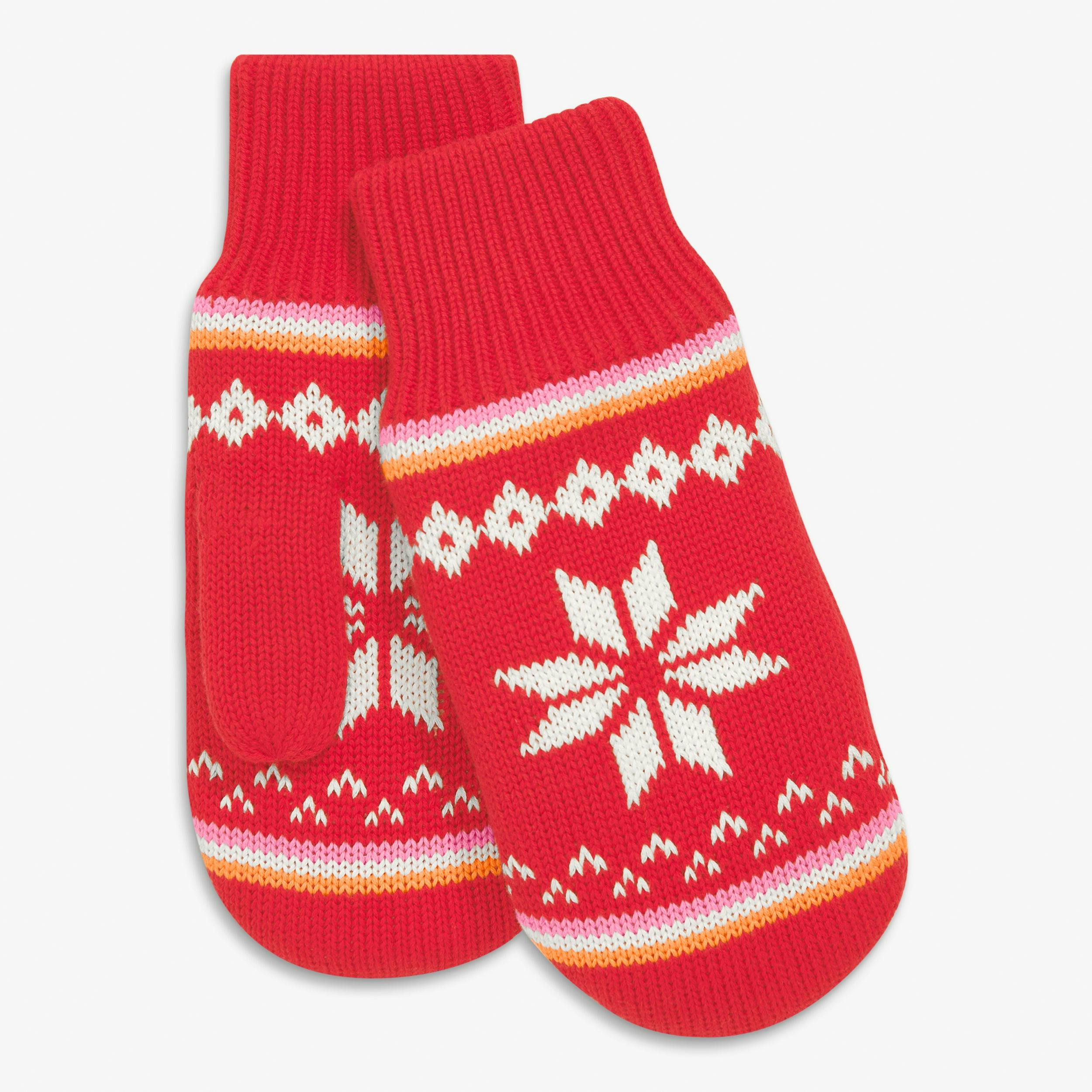 Kids knit mittens in snowflake fair isle