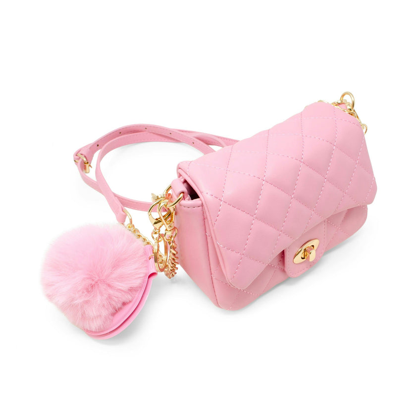 Kids Quilted Puff Flap w/ Mirror Pom Pom Handbag