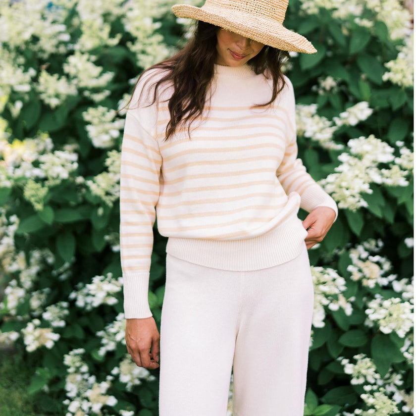 Women's Knit Sweater Cream And Tan Stripe