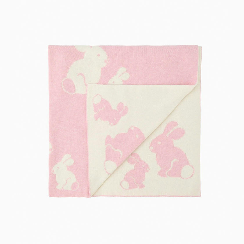 Knitted Bunny Blanket in Pale Pink