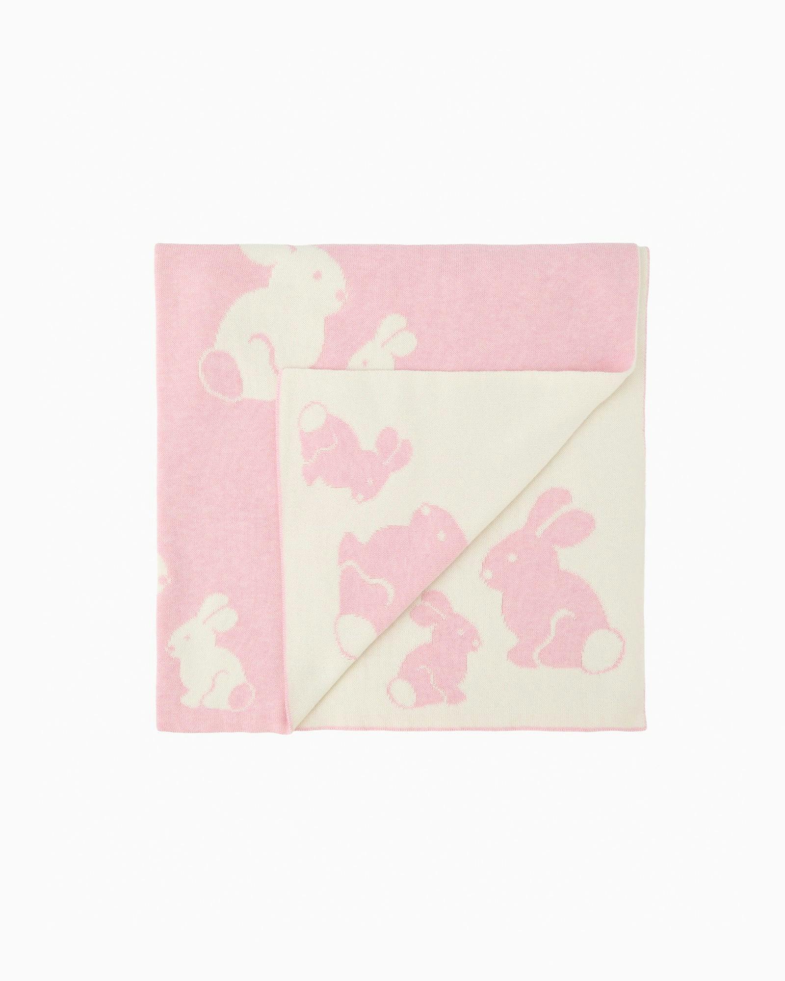Knitted Bunny Blanket in Pale Pink