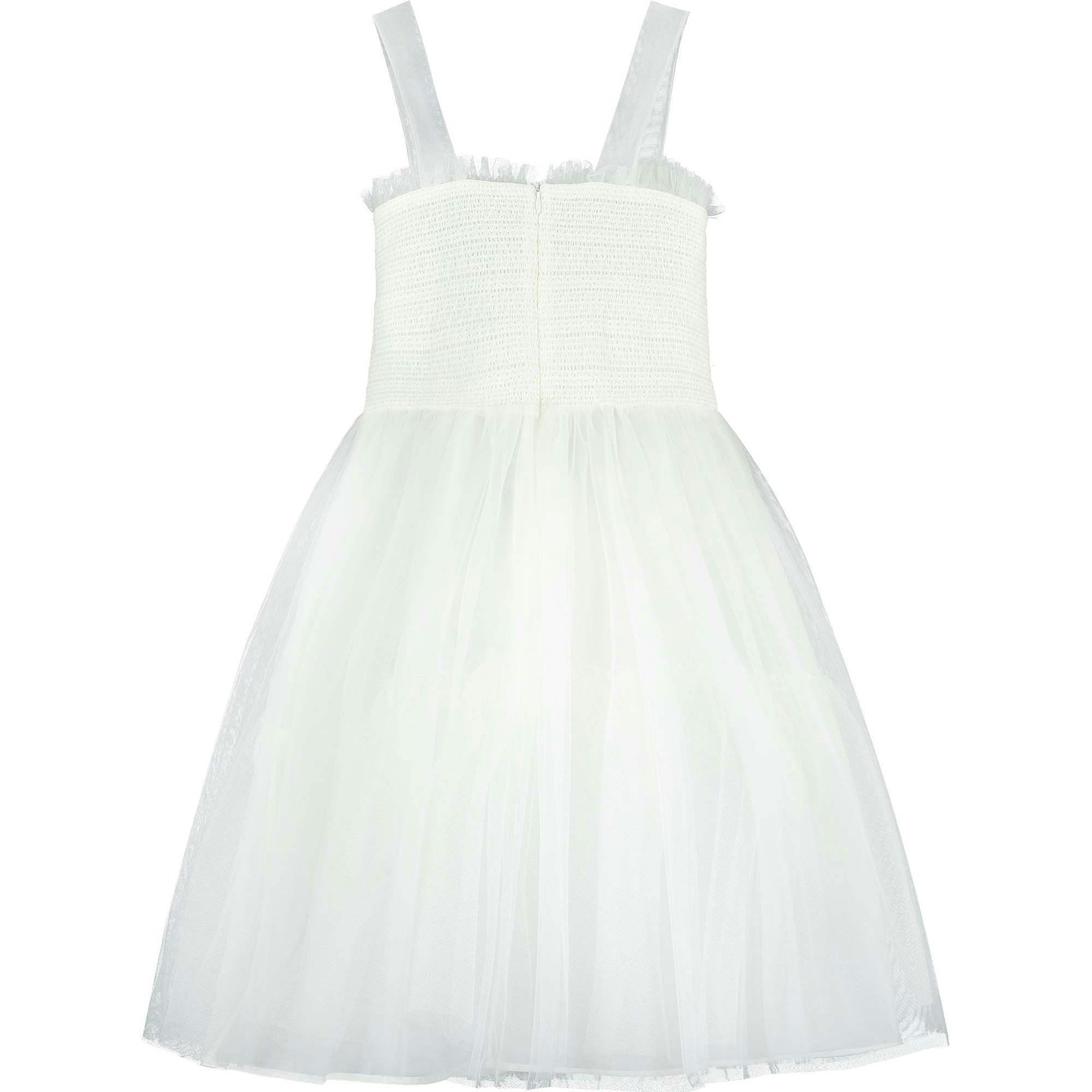Angel Smocked & Embroidered Tulle Girls Occasion Dress