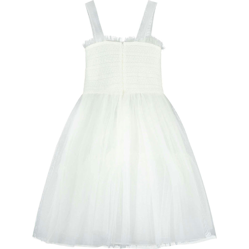 Angel Smocked & Embroidered Tulle Girls Occasion Dress