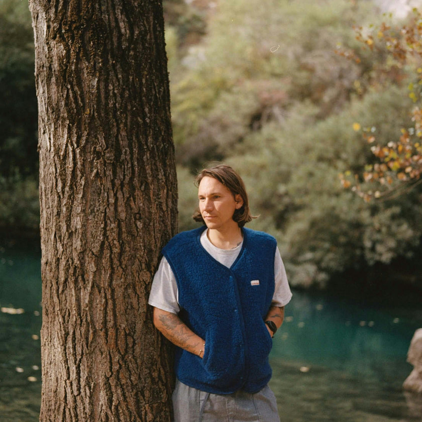 adult merino wool vest - cobalt